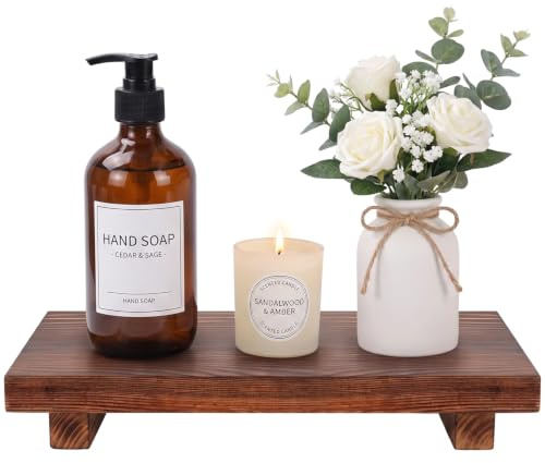 Bathroom Tray Organizer Wooden Riser Soap Stand Kitchen Sink Counter Decor | Pedestal Dish Soap Dispenser Holder Wood Kitchen Sink Tray Modern Farmhouse Bathroom Vanity Accessories Decorative Trays