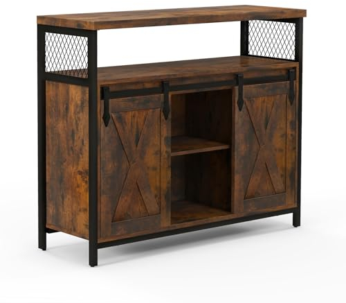 KOMFOTTEU Sideboard mit Schiebetüren, Küchenschrank Kommode mit 3 verstellbaren Ablagen, Aufbewahrungsschrank Holz, Buffetschrank Industrie-Stil für Esszimmer Flur 100x30x80 cm