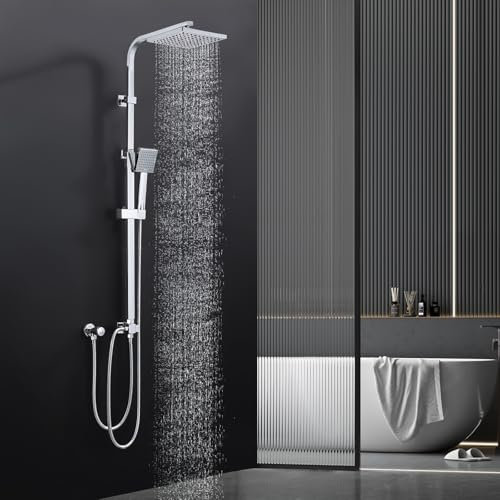 HOMELODY Regendusche ohne Armatur Chrom, Duschsystem Edelstahl Duschset ideal zum Nachrüsten, Verstellbare Duschsäule Ohne Thermostat Duschset Eckig 20x20 cm