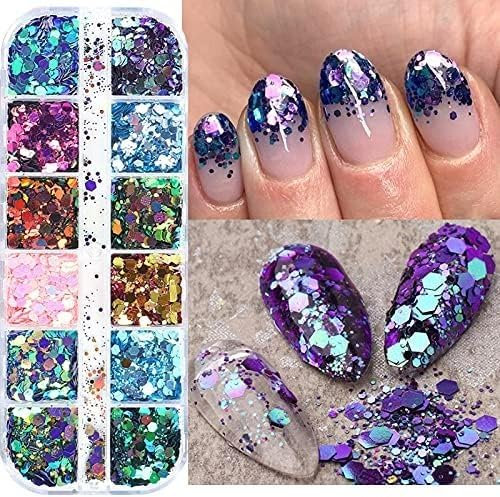12 Colores Purpurina Polvo en 1 caja, para Glitter Maquillaje, Acrilico Chunky Glitter para Ojos, Cara, Pelo, Uñas, para Manualidades Brillante Decoración Festival (Style A) Multicolor