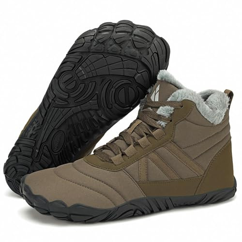Mishansha Barefoot Botas Invierno Hombre Mujer Zapatos de Invierno Cálidas Cómodas Botas de Nieve Antideslizantes Flexibles Botines Descalzos con Forrados Caliente, Marrón Oscuro 42EU