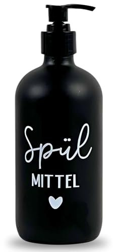 Glas Seifenspender 500ml - Schwarzer Pumpspender, Spülmittelspender für Küche. Handseifenspender für Badezimmer (Schwarz, Spülmittel)