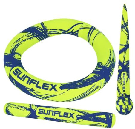 Sunflex® Diving Set Funky Crossed | Stehen senkrecht im Wasser | Neopren Tauchring, Tauchstab, Tauchball & lässt Sich gut greifen | farbenfrohes Wasser- & Tauchspielzeug | für Jede Altersgruppe