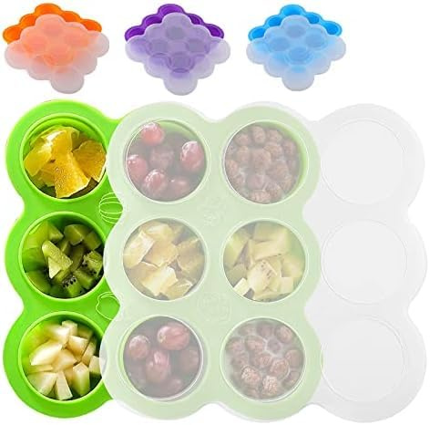 WANGZAIZAI Recipiente de silicona para alimentos para bebés, moldes de silicona con tapa para alimentos de bebé, cubitos de hielo, caramelos y chocolate (color al azar, 9 x 75 ml)