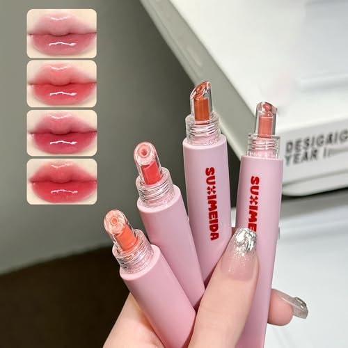 4Pcs Hydrating Lip Gloss Set, Gloss à Lèvres Hydratant Et Brillant Rouge à Lèvres Liquide En Gelée Finition Verre Aqueux Brillant Léger Gloss à Lèvres Rose Mignon Pour Les Femmes