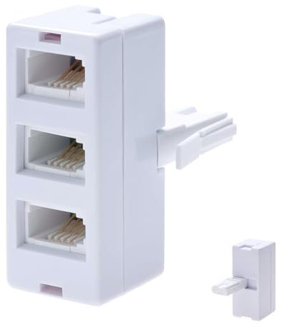 Xatgiouy BT Telephone Socket Line 3 way Splitter, Universal Cable UK Adapter, Landline Port Converter Extender for Fax, Modem, Corded and Cordless Phones, Easy Setup, Secure Connection, White