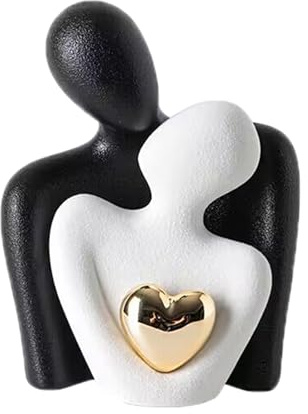 Yizzwtc Estatua de Pareja de Cerámica, Figuras de Parejas Decorativas, Escultura de Pareja Enamorada Moderna Decoración de Escultura Abstracta con Corazón de Oro para Dormitorio (Negro Blanco Oro)