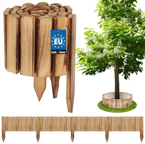 KOTARBAU® Rabattkant - Trädgårdspalissad - 200 x 20 cm - Kieferträ - Bränt Trä - Rabattkant Trä Rulle - Staket - Gräsmattekant - Spjälstaket - Trädgårdsavgränsning - Rullstaket - Rabattinfattning