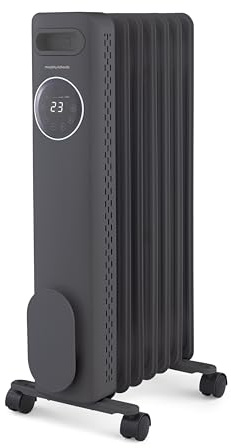 Morphy Richards HeatFlux Digital Oil Filled Radiator, Remote Control, 15m2 Coverage, Personalised Warmth, Timer, Eco Mode, Auto Switch off, Touch Panel, Cord Storage, 1.5W, Grey, 827502