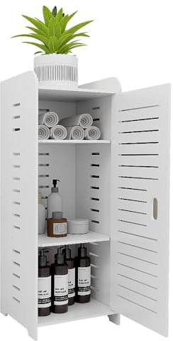 Belfoyer Armario de Baño Estrecho Plegable – Mueble Auxiliar para Baño con Puertas y Estantes, Columna de Almacenamiento Alta, Armario Delgado para Espacios Pequeños, Blanco Moderno(30 * 30 * 80cm)