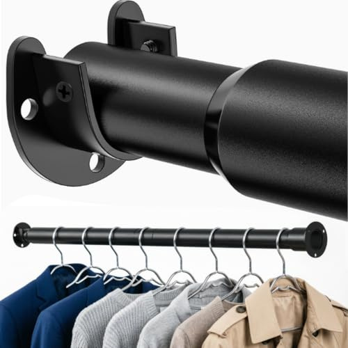 Barre de Penderie Extensible 43–133 CM, Métal Noir Tringle à Vêtements Télescopique pour Armoires, Penderies, Salles de Bains, Buanderies et Camping-Cars, Diamètre 3.3 CM