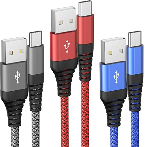 Wcakby USB C CHARGER CABLE 3M 3PACK,USB TYPE C CABLE FAST CHARGING LED