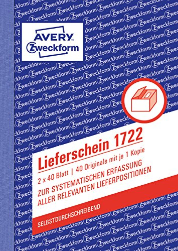 AVERY Zweckform 1722 Lieferschein (DIN A6, selbstdurchschreibend, von Rechtsexperten geprüft, für Deutschland und Österreich geeignet, 2 x 40 Blatt) weiß, gelb