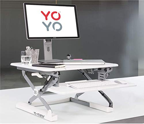 Yo-Yo Desk Standing Desk Converter - Transform Any Desk Into a Sit-Stand Workstation - Height Adjustable Riser for Single or Dual Monitor - Ergonomic Tabletop with Keyboard Tray, 68cm Wide (White)