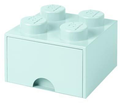 Lego Brick 4 Schublade Knöpfe, 1 Schublade, stapelbar Aufbewahrungsbox, 4,7 l, Aqua (Mint grün), 323 – Aqua Light Blau (Mint)