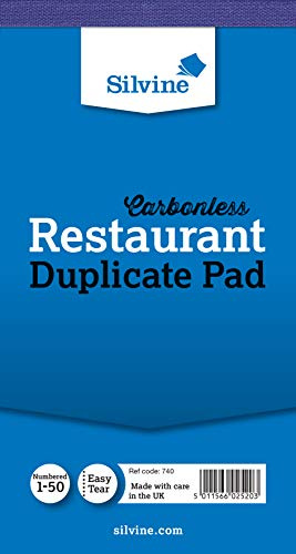 Silvine Carbonless Duplicate Restaurant Pad - Numbered 1-50 with index sheet (150 x 80mm) [Pack of 10]