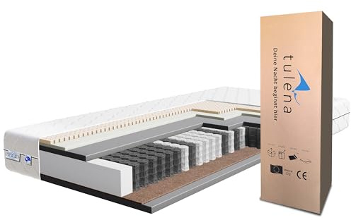 TULENA Matratze 160x200 H3 + H4 Comfort Plus 24cm Taschenfederkernmatratze 160x200cm Rollmatratze - Bezug waschbar -Komfortschaum + Memoryschaum und Latex - Probeschlafen