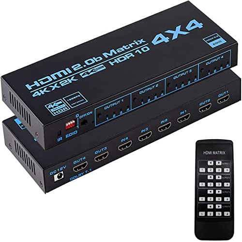 Matrixauswahl, 4 x 4, Matrix 4 K, HDMI, 4 Eingänge, 4 Ausgänge, Matrix HdMI 2.0 Anschlüsse, 4 x 4, unterstützt 4K @ 60 Hz, 4 K Dolby Vision HDR HDCP 2.2, Unterstützung der Fernbedienung