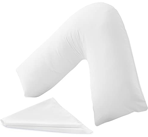 MH Traders Almohada de apoyo en V de lujo con funda de almohada. Almohada ortopédica para cuello, espalda y hombros, almohada de maternidad y embarazo, almohada V con relleno de microfibra y lavable a