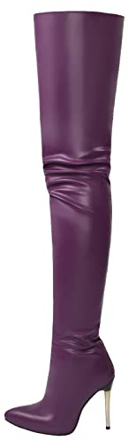 CRETUAO Thigh High Boots for Women, Ladies Stiletto Heel Leather Heeled Shoes Thigh High Over The Knee Boots for Women,Purple,8 UK