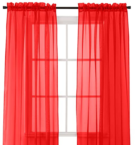 Elegant Comfort 2-Piece Sheer Panel with 2inch Rod Pocket - Window Curtains 40-inch Width X 84-inch Length, Red