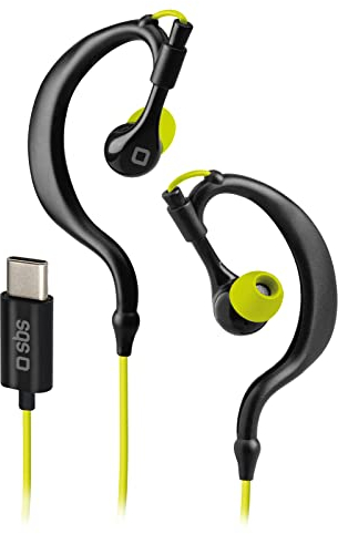 SBS Sport EARSET écouteurs filaires USB-C avec Microphone pour Samsung, Oppo, Xiaomi et Autres, écouteurs Sportifs résistants à l'eau IPX5 avec 6 Embouts Inclus.