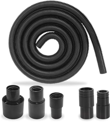 10 Foot Long Dust Collection Power Tool Hose Kit for Multiple Types/Brands of Power Tools and Work Shop Vacuums with Threaded Fittings (Hose w/ 5 Fittings)