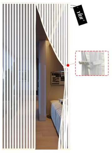 YRH Magnetic Fly Screen Door with Stay Open Buckles - Heavy Duty Self-Sealing Mesh, No Drill Installation,Powerful Magnets,Full Frame Magic Tape (90x200 cm, White)