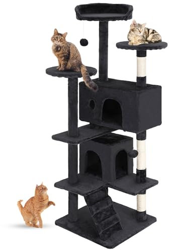 FDW | 54 Cat Tree Tower | Dark Gray | Multi-Level Indoor Activity Center with Sisal Scratching Posts, Condos, Plush Perches, Hanging Cat Toys | Sturdy, Easy to Assemble | for Kittens & Adult Cats