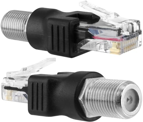 BERANMEY RF to RJ45 Converter Adapter, 2 Pack F Female to RJ45 Male Ethernet Adapter Coaxial Coupler Coax Straight Connector