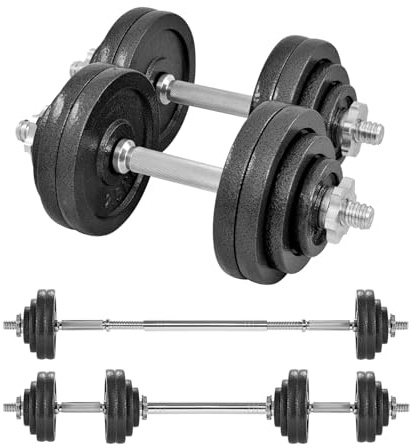 Phoenix Fitness Cast Iron Adjustable Dumbbell Barbell Set - 30kg Strength Training Equipment for Men & Women - Home Gym Weight Lifting Free Weights