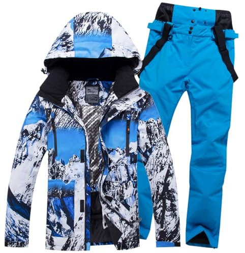 Generisch Skianzug Herren 2 Teilig, Skianzug Herren 2 Teilig mit Kapuzen Skibekleidung Wasserdicht Tracksuit Winter Schneeanzug Jacke und Hosen Warme Skijacke Winddicht Schneemantel