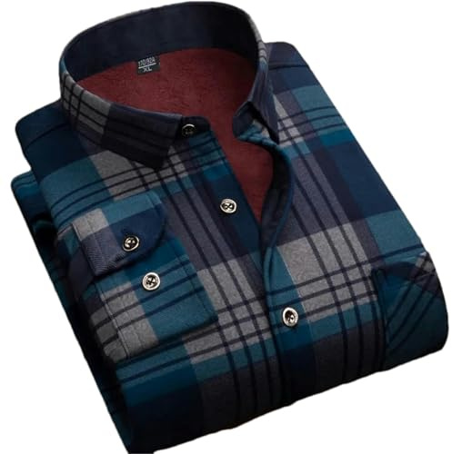 Chemise en polaire pour homme Automne Hiver Chemise à carreaux à manches longues Doublure en polaire épaisse Douce Décontractée Flanelle Chemise habillée chaude