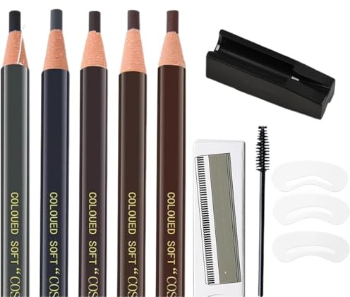 WUSJCOF 5 PCS Lápiz de Cejas, Diseño Desmontable Impermeable, Maquillaje de Cejas y Suministros de Microblading, Maquillaje Natural de Cejas, Larga Duración, Fácil de Usar, Preciso, Regalo Ideal