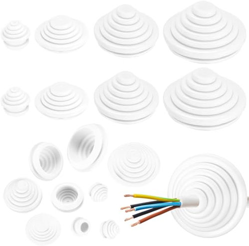 wugongshan 70 Pz Passacavo Gomma, Set Passacavi in Gomma per Fori, Guarnizioni Spina a Forma di Torre per Cablaggio di Cavi Idraulici Auto Barche, 10 mm/20 mm/25 mm/30 mm (Blanc)