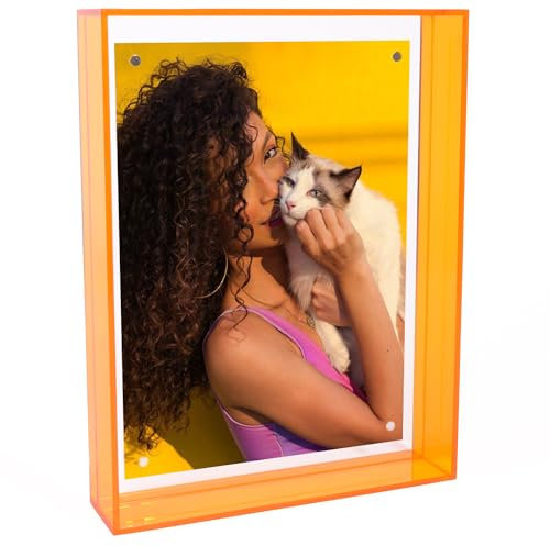 Ligtmor Cornice in acrilico,11x16 cm, 4x6 pollici, cornice decorativa da tavolo, da parete, cornice decorativa,cornice per foto da scrivania per casa e ufficio (arancione)