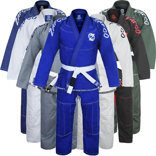 Zafco Sports Brazilian Jiu Jitsu Gi BJJ Gi for Men & Women Grappling gi Uniform Kimonos Light, Preshrunk, with White Belt (Blue, A0)