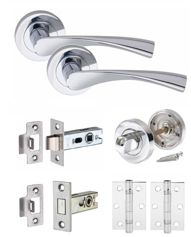 Golden Grace Astrid Design Bathroom Door Handle Set Thumbturn and Dead Bolt Polished Chrome