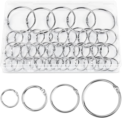 Caianwin bokringsset, 40 st lösa bladbindare 20/25/35/50 mm bokbindningsringar nyckelringar med metallbeläggning för skola, hem och kontor