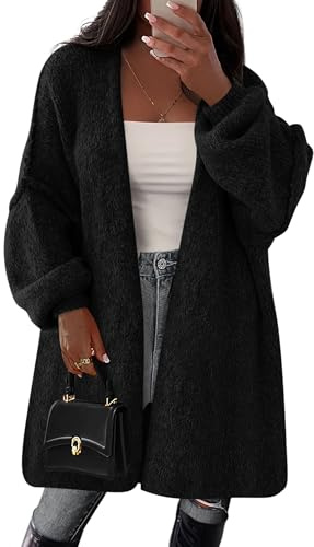 PRETTYGARDEN Long Cardigan Sweaters for Women Trendy Fall 2026 Oversized Knit Sweater Jacket Coats Winter Fashion Clothing (Black,XX-Large)