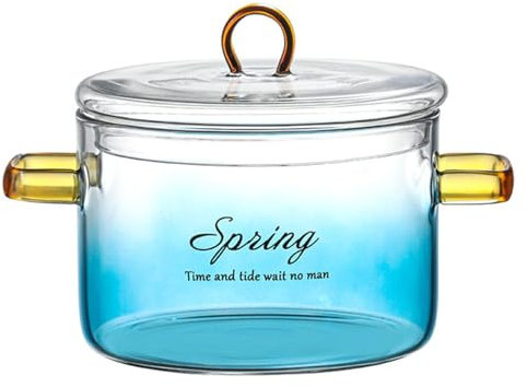 Pot de verre à mijoter - 900 ml de casserole à épreuves à chaleur transparente avec couvercle et poignées latérales | Idéal pour faire bouillir le lait, la cuisson des nouilles, le thé ou la soupe à m