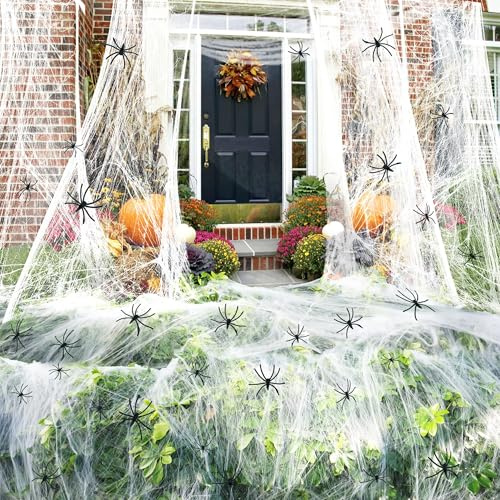 ROMANVIC Halloween Decorative Spider Web Set,200g Stretchy Spider Webs and 40 Artificial Spiders, Realistic Party Accessories for Outdoor Garden Indoor Horror Party Hanging Scary Decoration