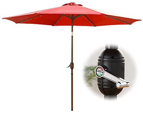 Parasols de jardín de 2.7m/9 pies paraguas solar, iluminación LED para paraguas de jardín, parasol en la mesa del mercado de restaurantes al aire libre, con botón de inclinación y manivela manual, 8