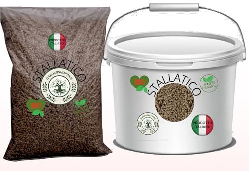 Stallatico Pellettato Umidificato Ammendante Ricco di Azoto e Potassio consentito in agricoltura Biologica (Secchio 3,5 Kg)