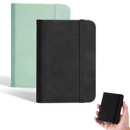 Gykutix 2 Piezas Libreta Pequeña de Bolsillo Mini Libreta A7 Cuaderno Pequeño Notebook 8×11cm Libretas Pequeñas 200 páginas con Banda Elástica Cuadernos Notas para Escolar Viajes (Verde, Negra)