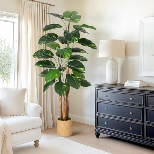 OPULENTHOME 180 cm stor ficus konstgjord lyrata realistisk, konstgjorda växter inomhus med stam och underhållsfria bladverk, falsk växt/konstgjorda träddekorationer för vardagsrum, kontor, balkong