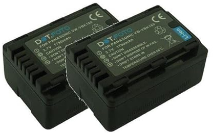 2 x Dot.Foto VW-VBK180, VW-VBK180E-K Premium 3.7v / 1790mAh Batería Recargable para Panasonic HC-V10 HC-V100 HC-V100M HC-V500 HC-V500M HC-V700 HC-V700M HDC-HS60 HDC-HS80 HDC-SD40 HDC-SD60 HDC-SD80