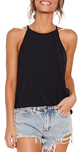 LouKeith Womens Tops Sleeveless Halter Racerback Summer Casual Shirts Basic Tee Shirts Cami Tank Tops Beach Blouses Black L