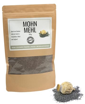 Odenwälder Lebensmittel Premium Mohnmehl, 100% natürliches & Proteinreiches Mehl, Fein gemahlen, Ideal zum Backen, für Smoothies & Müsli, Glutenfrei, Ballaststoffreich - Made in Germany – 300g