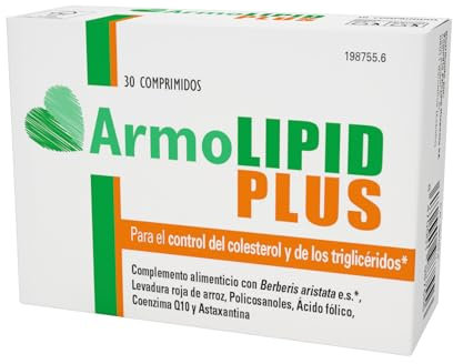 Armolipid PLUS - Complemento alimenticio, ayuda a mantener los niveles de colesterol y Triglicéridos, Levadura roja de arroz, Berberina, Coenzima Q10 y Astaxantina, 30 comprimidos